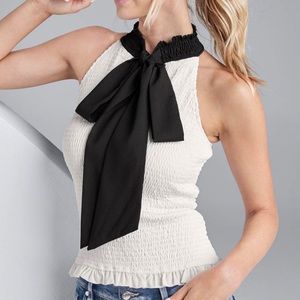 Smocked Tie Neck Top